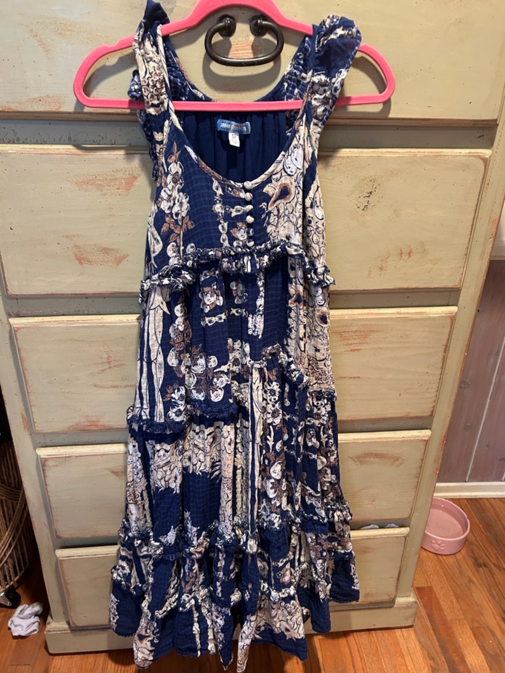 Urban Outfitters NWT Navy and Cream Floral Tiered Maxi Dress Size XS